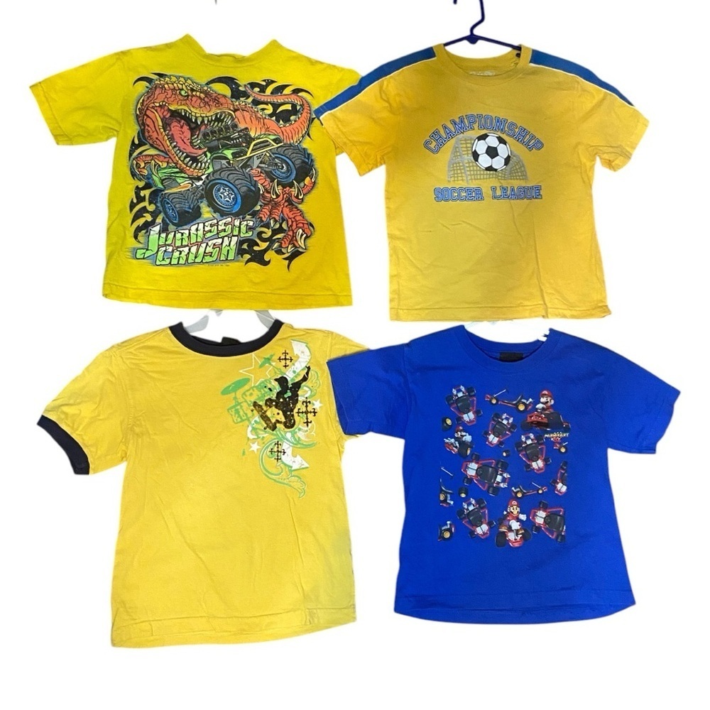 Kids Yellow and Blue Graphic T-Shirts Set -Lot of 4